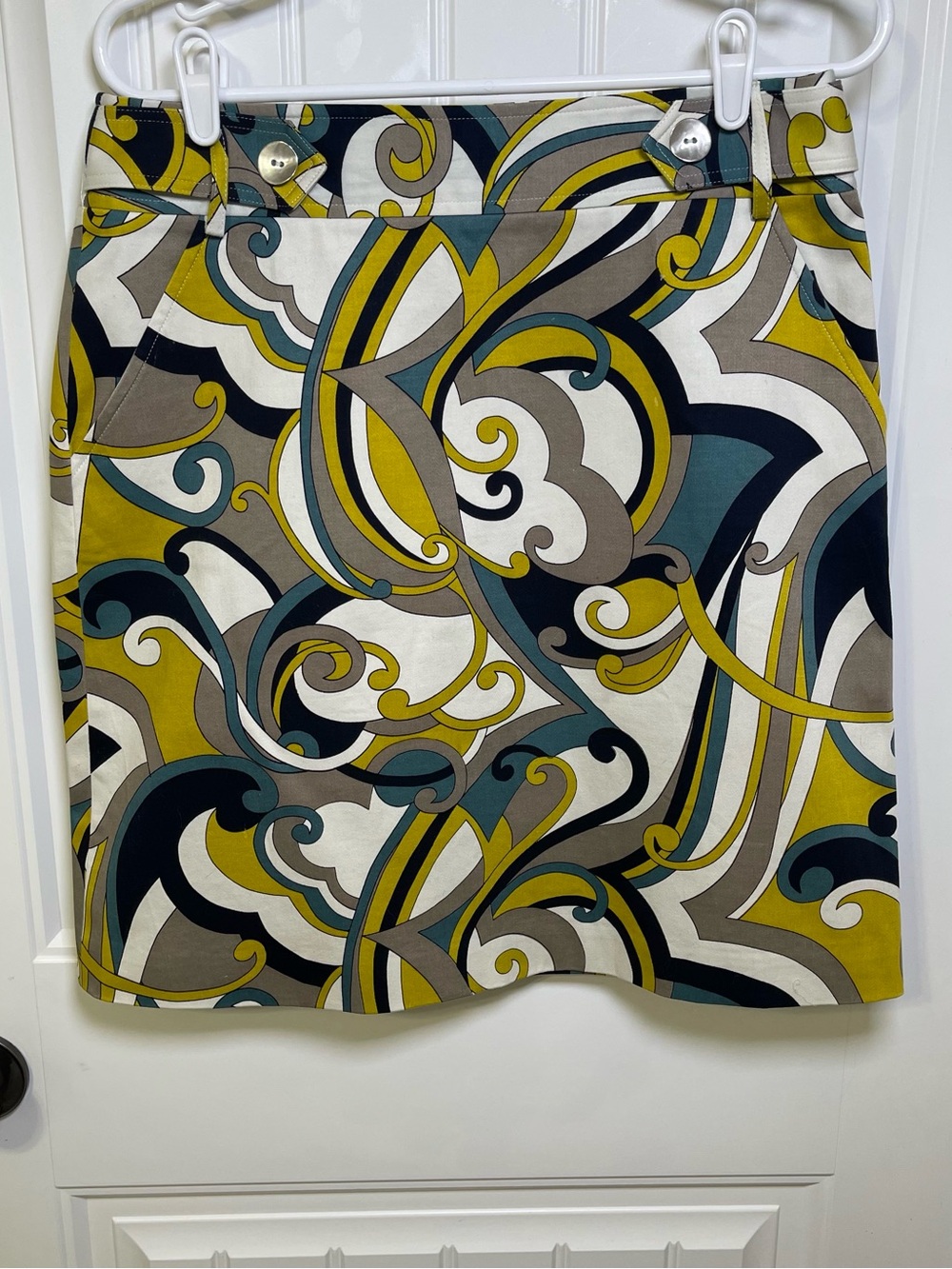 Elliott Lauren 8 Abstract Swirl Mini Skirt - Mustard, Teal, Gray, Black, Ivory